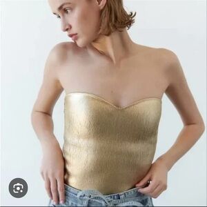 Zara Gold Bustier Knit Tube Top NWT